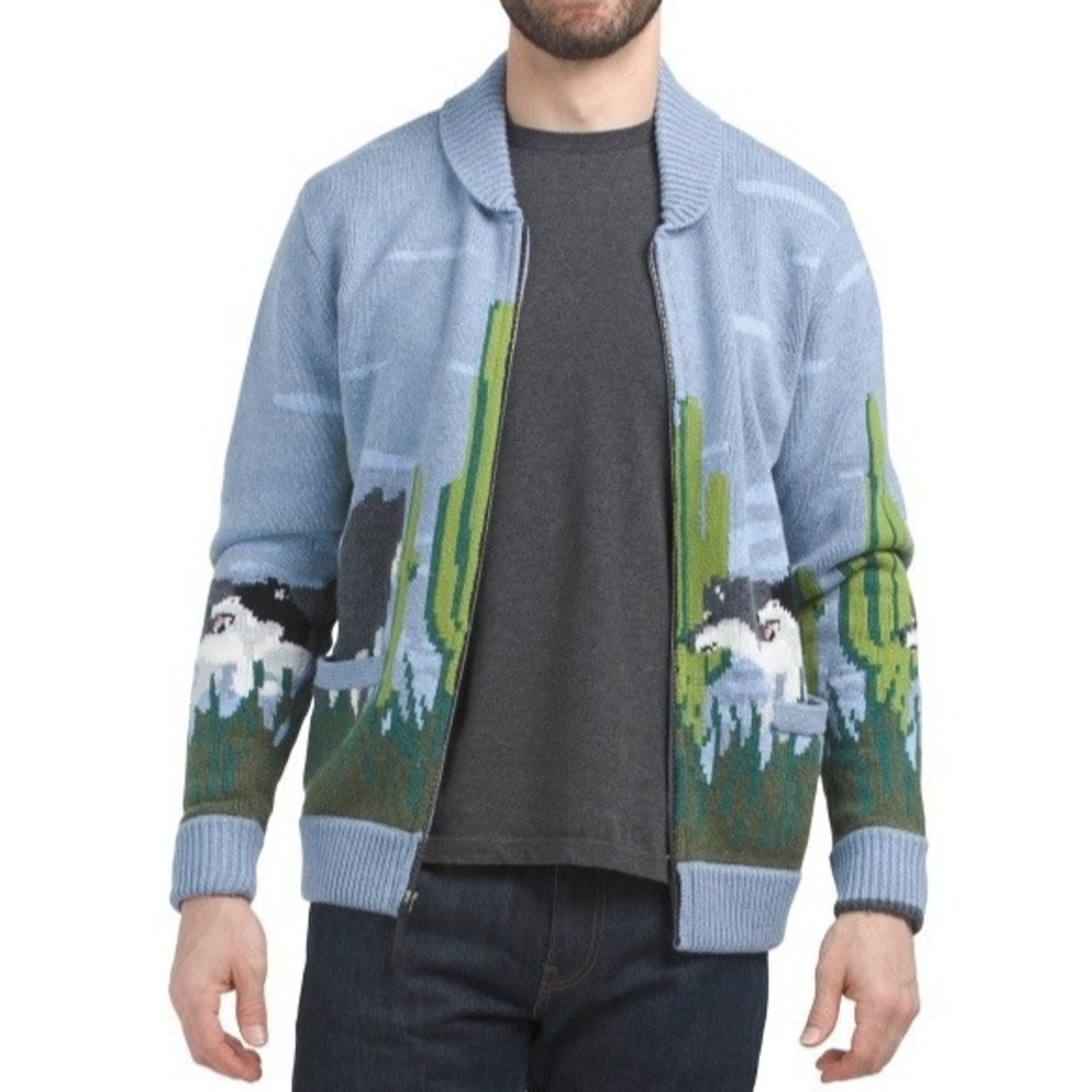 GREYSON Wool Blend Wolf Pack Full Zip Blue Cardigan Luxury Men's Sz‎ M NWT!
